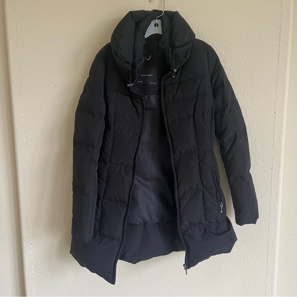Zara down filled nylon jacket mid length park coat water resistant L